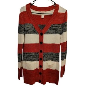 Canyon River Blues Red Black Metallic Button Down Sweater Size Medium